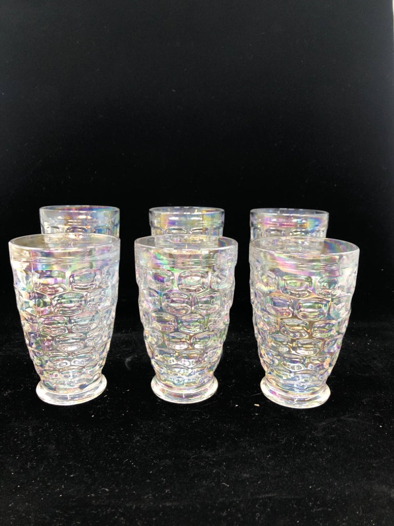 6PC IRIDESCENT DRINKING GLASSES W/THUMBPRINT PATTERN.