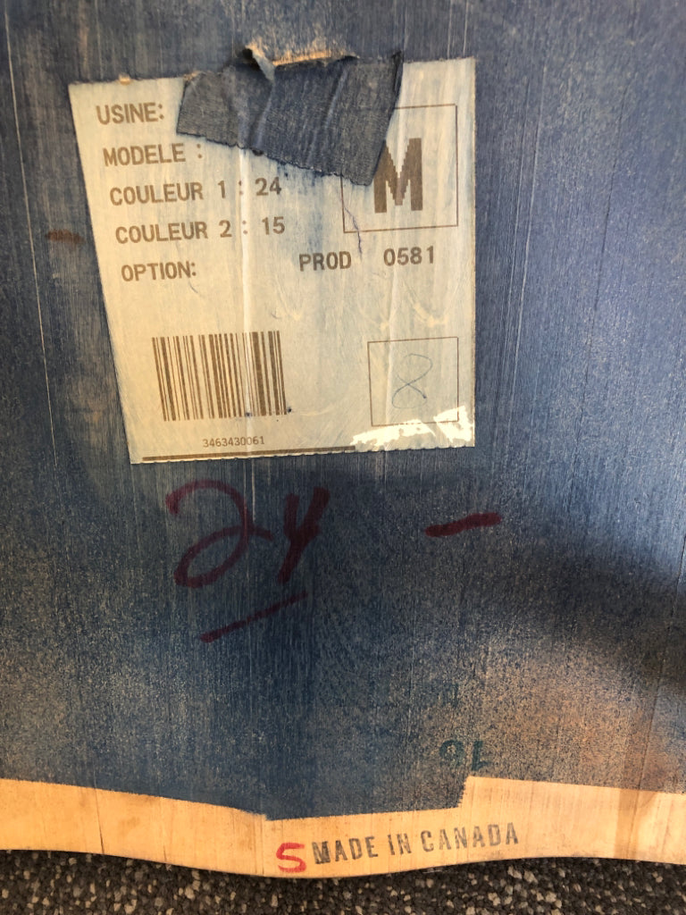 WOOD & SLATE BLUE TABLE W/8 CHAIRS & 2 LEAVES INSIDE.