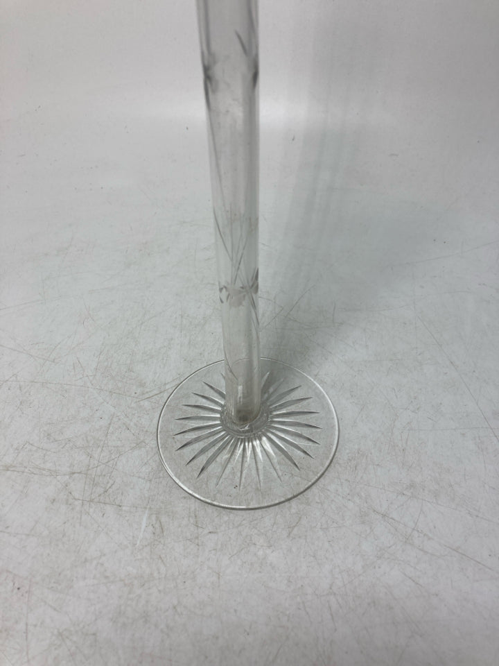 VTG FOOTED ETCHED CLEAR SUPER SKINNY VASE.