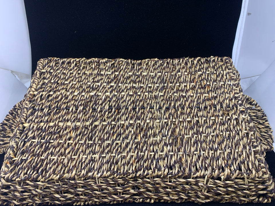 WOVEN WICKER TRAY W HANDLES.