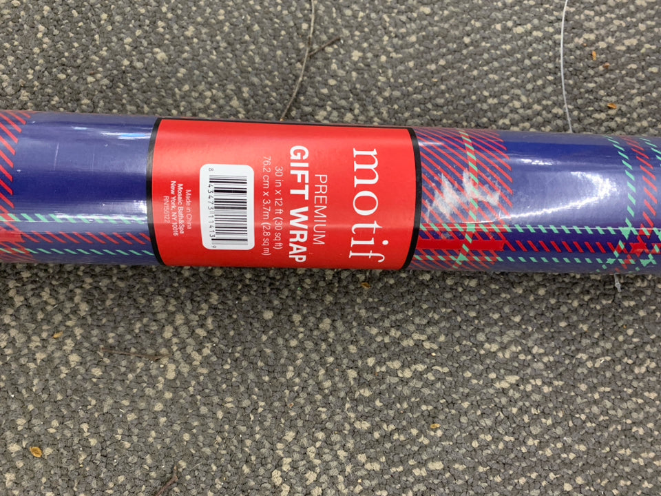 NIP BLUE/RED PLAID GIFT WRAP.