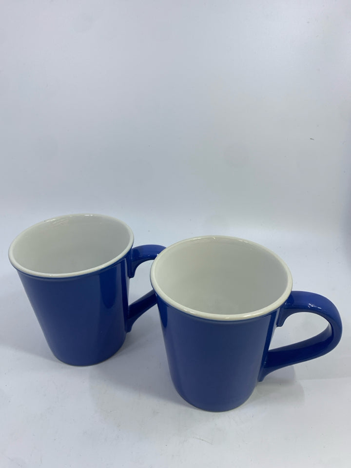 2 BLUE CRATE AND BARREL COFFEE MUGS.