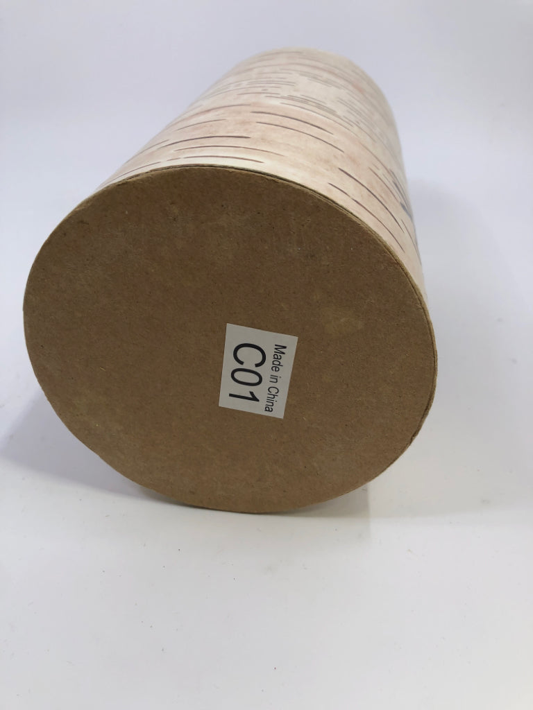 BIRCH-BARK PATTERN VASE W/RED GLASS HEART CUT-OUT.