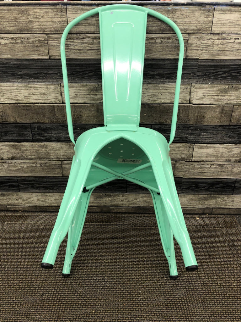 TEAL METAL CHAIR.