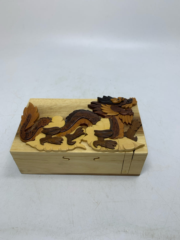 CARVER DAN'S PUZZLE TRINKET BOX HAND CARVED DRAGON.