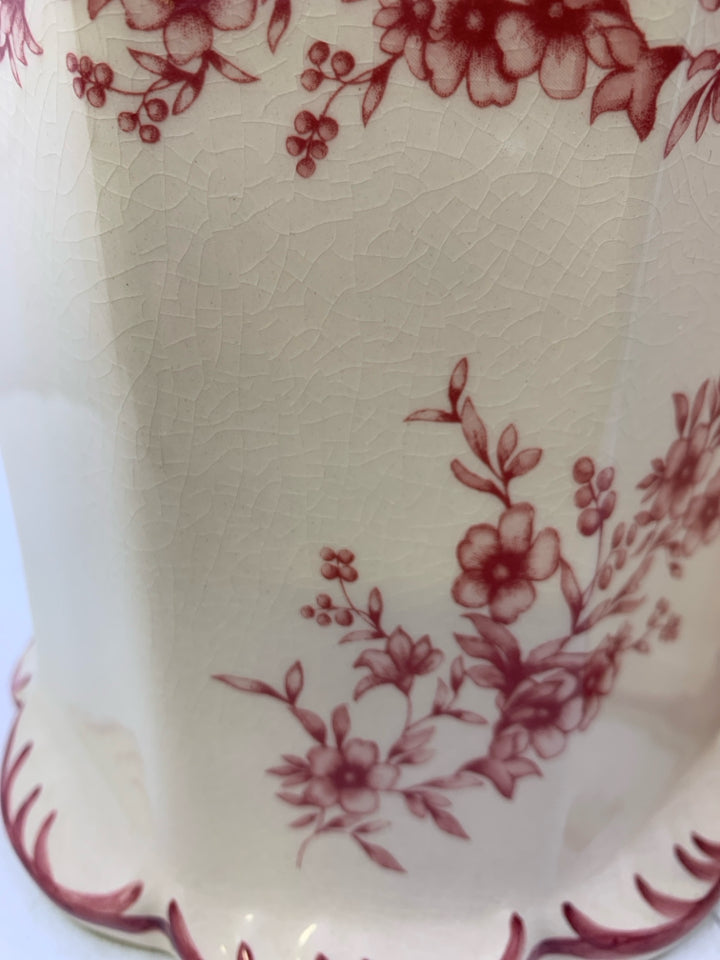 2 IVORY & RED FLORAL CANISTERS.