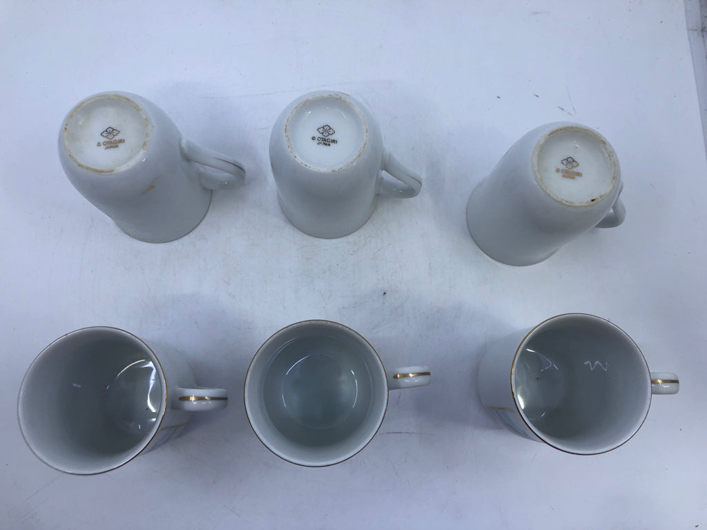 6 VTG PURPLE IRIS FLORAL MUGS.
