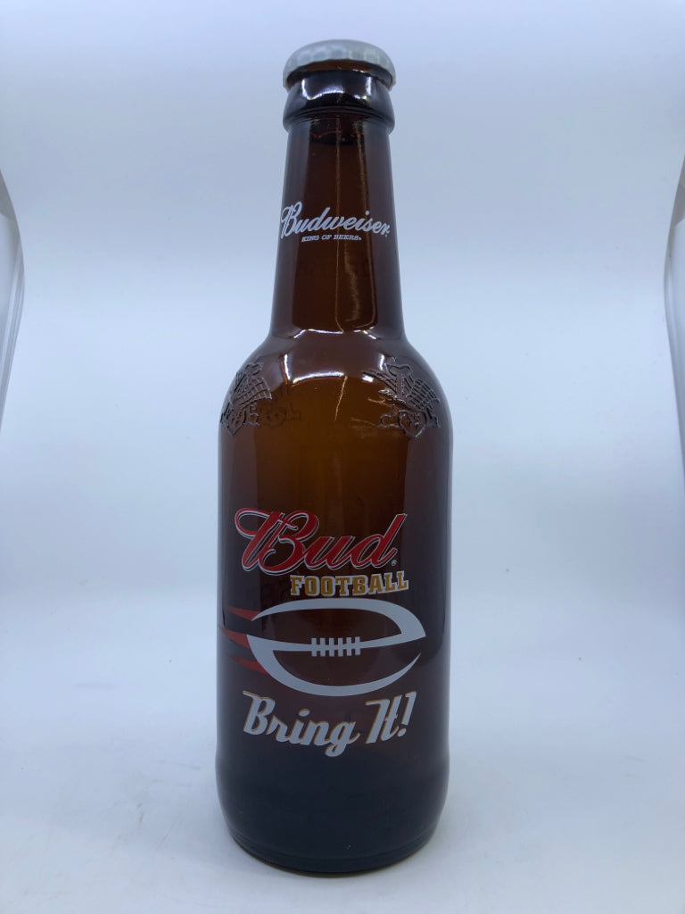 LARGE GLASS BUDWISER BEER BOTTLE BANK.