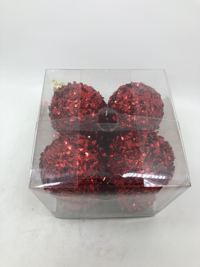 8 SPARKLY RED ORNAMENTS IN BOX - THE CHRISTMAS SHOPPE.