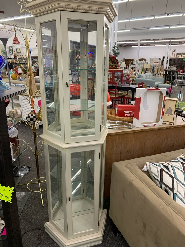 CREAM CURIO CABINET.