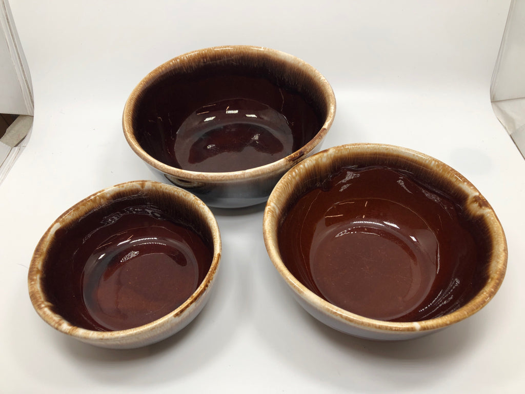 3PC VTG MCCOY NESTING TAN/BROWN GLAZE BOWLS.