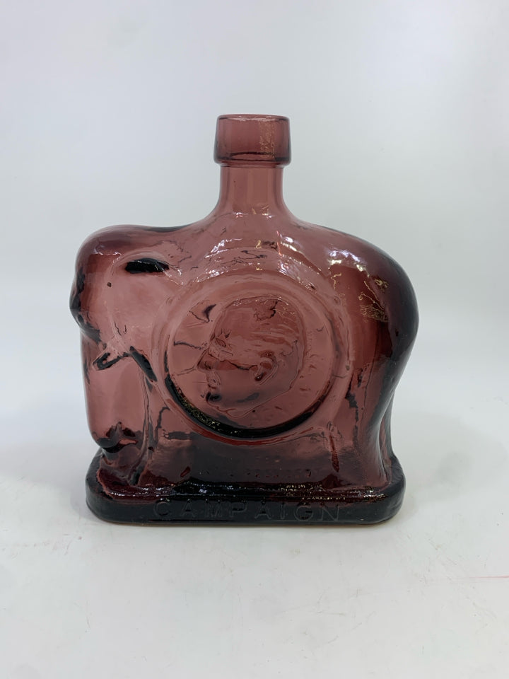 VTG AMETHYST GLASS NIXON 1ST EDITION ELEPHANT DECANTER EMPTY BOTTLE.