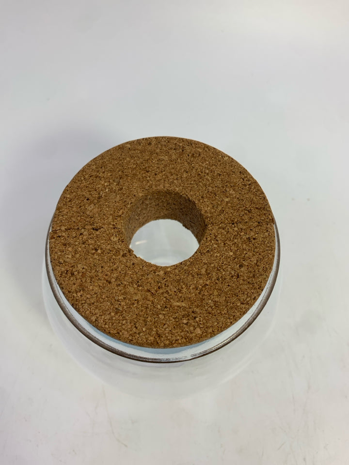 GLASS HYDROPONIC TERRARIUM VASE W/CORK LID.