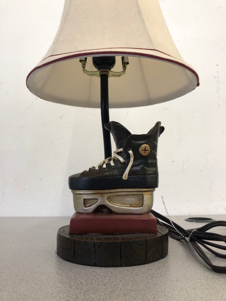 KIDS ICE SKATE LAMP W CREAM SHADE.