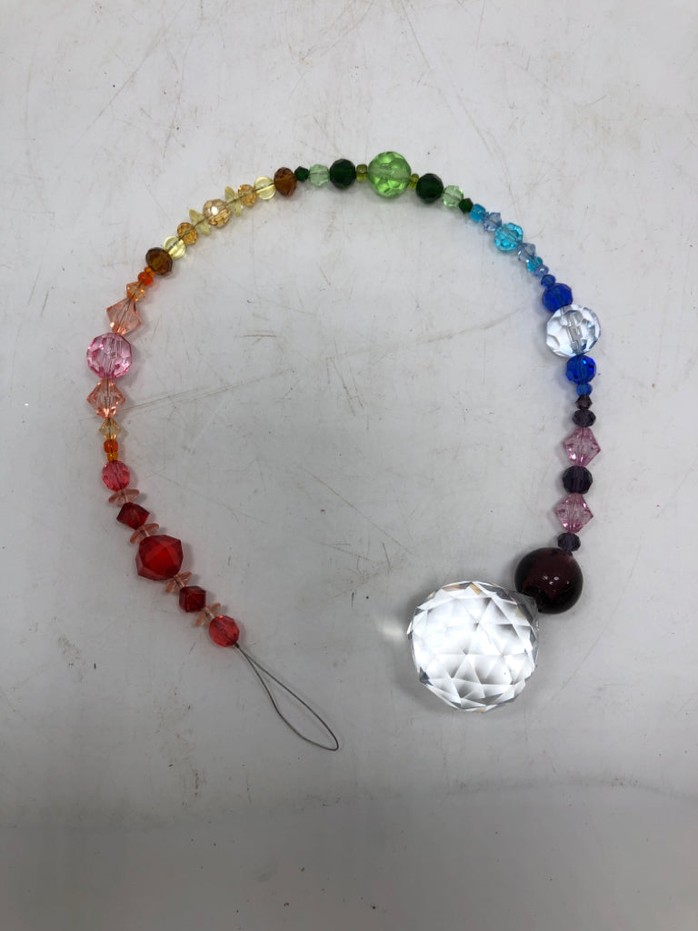RAINBOW BEADED SUN CATCHER HANGING.