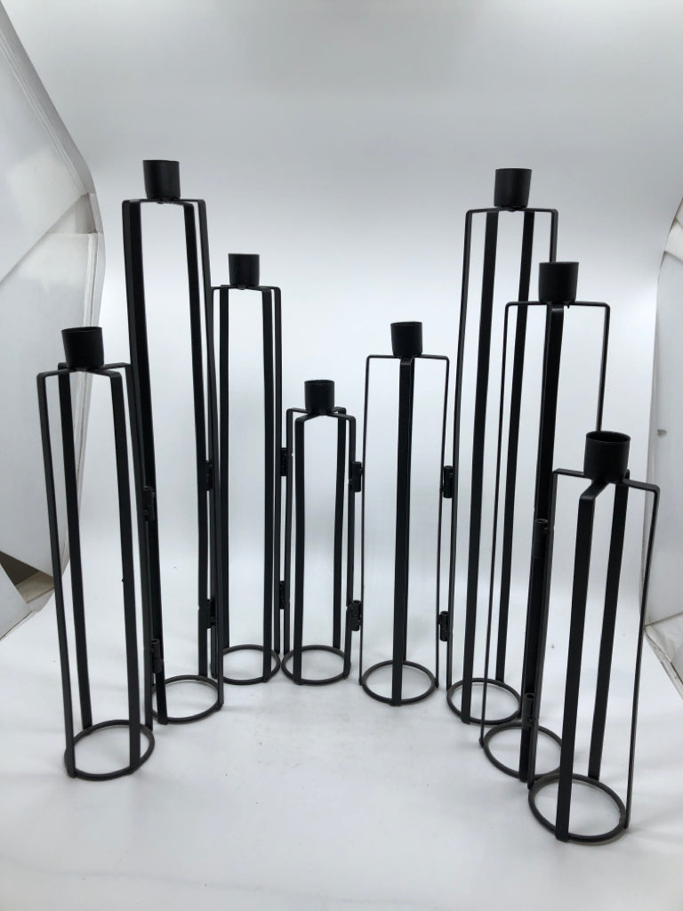 8-SLOT CONNECTED METAL CANDLESTICK HOLDER.
