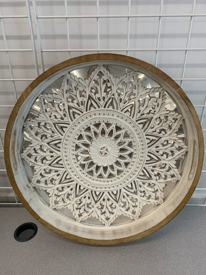 DISTRESSED WOODEN MANDALA TRAY.