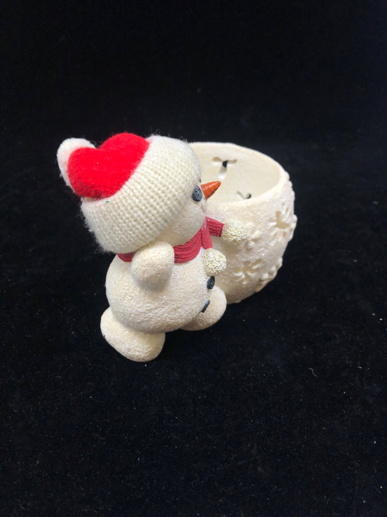 SPARKLE RESIN SNOWMAN W/ PIERCED SNOWFLAKES TEA LIGHT HOLDER DEPARTMENT 56.
