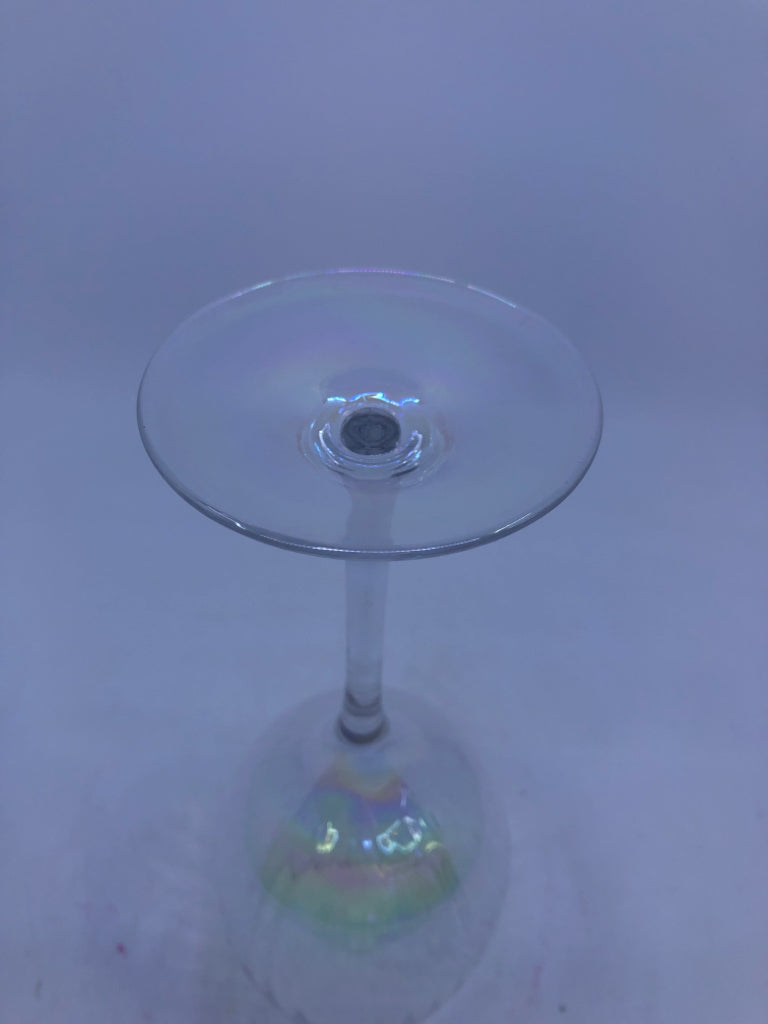 2 RIBBED IRIDESCENT WINE GLASSES.