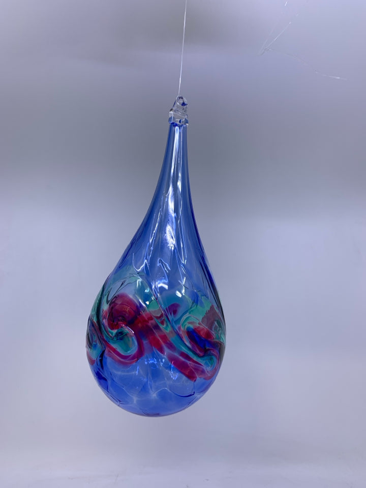 BLUE,PINK,GREEN TEAR DROP BLOWN GLASS BULB.