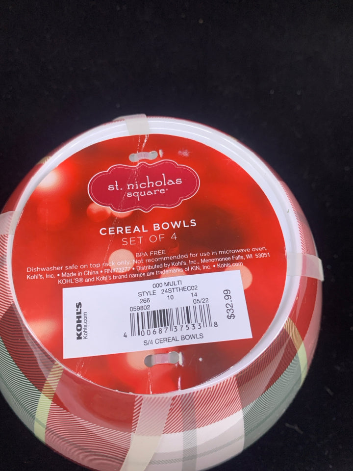 NIP 4PK PLAID MELAMINE BOWLS.