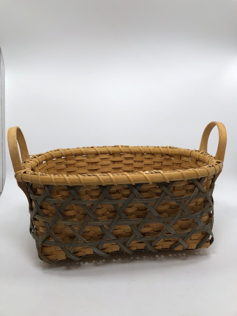 GREEN CAGE-WEAVE WICKER BASKET.