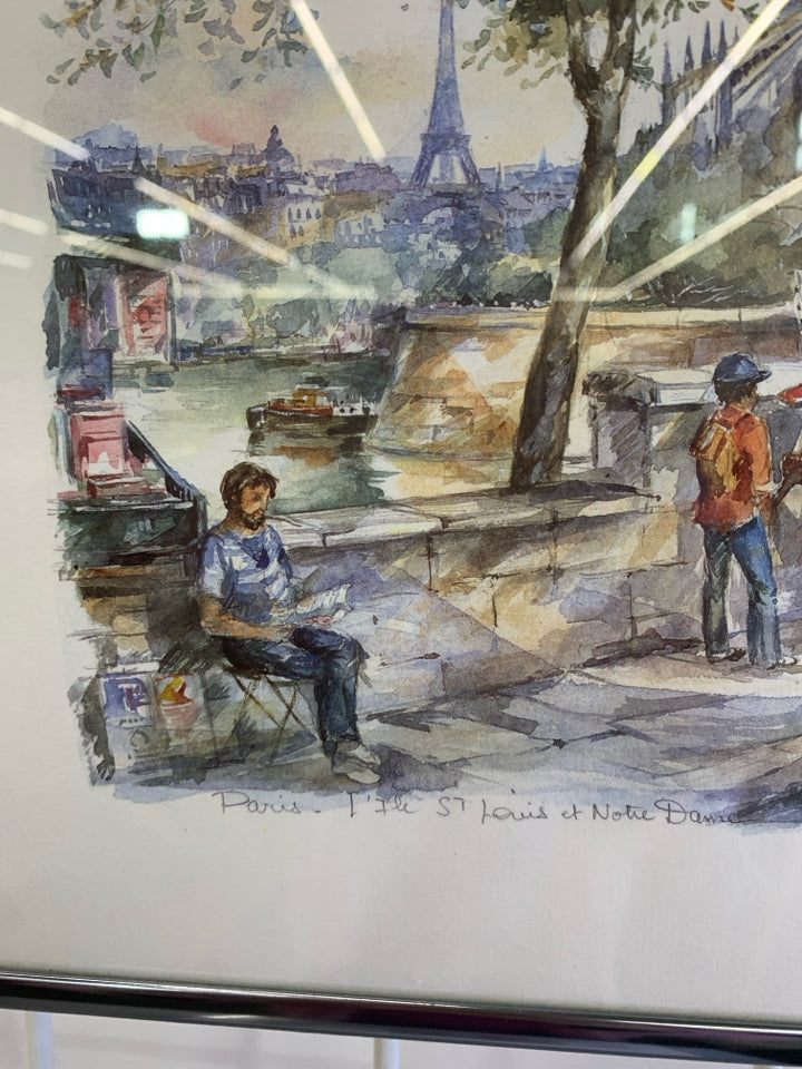 PARIS STREET WATERCOLOR IN SILVER FRAME.