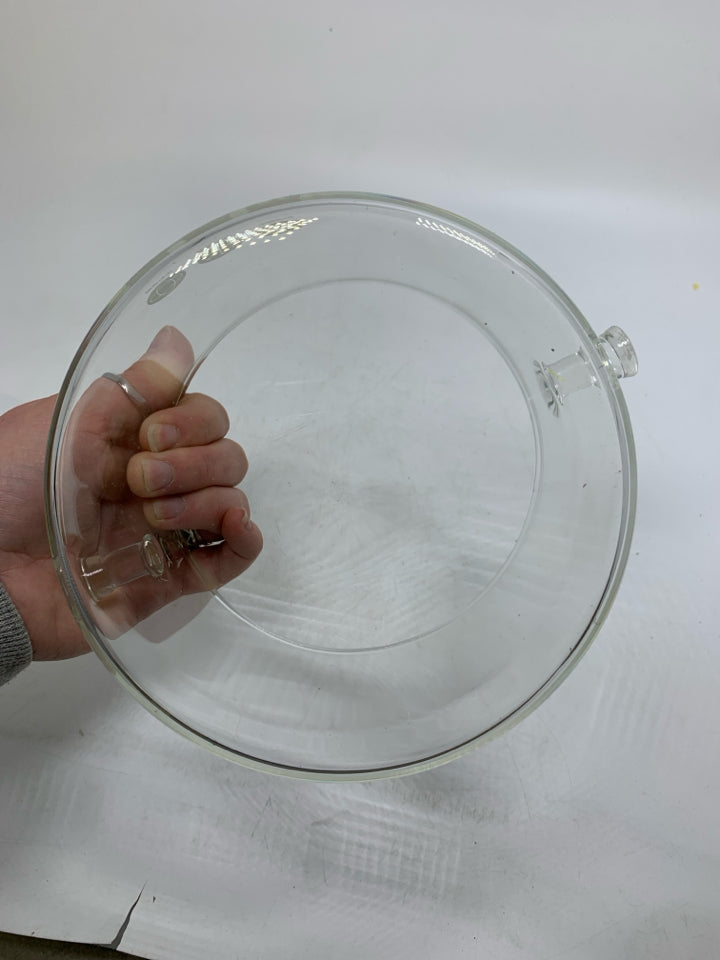 CLEAR GLASS SIMMER POT BOROSILLICATE GLASS W/ HANDLES & LID.
