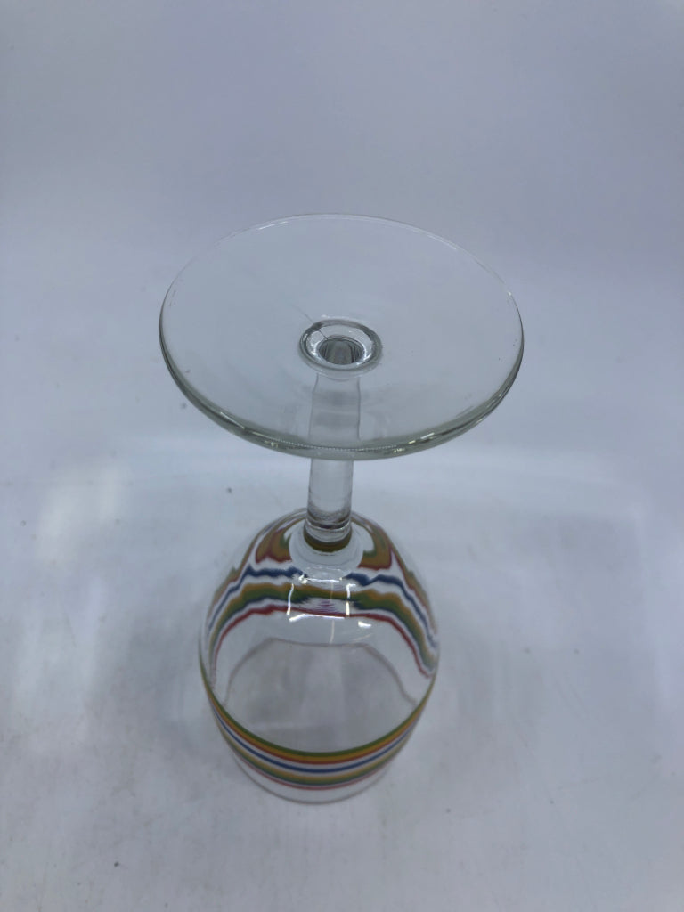 4 RAINBOW STRIPED WINE GLASSES.