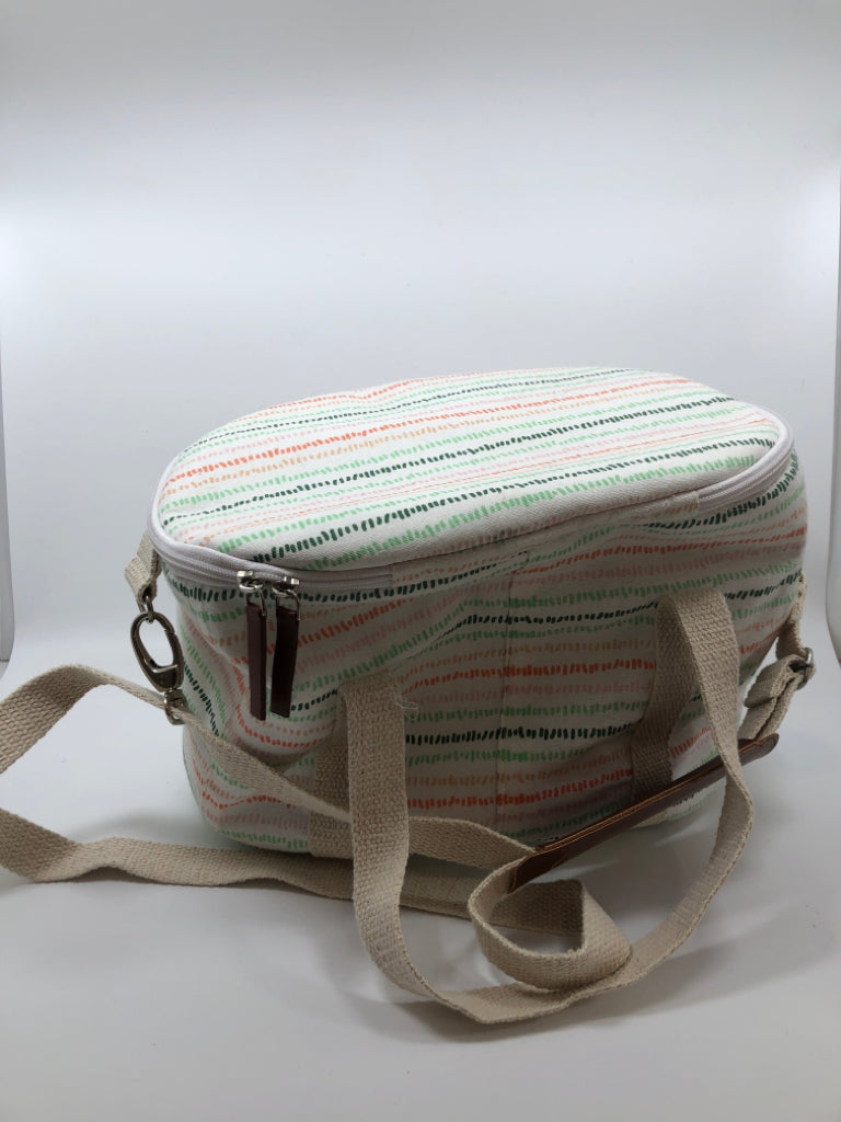 WHITE W/ORANGE GREEN STRIPE COOLER BAG
