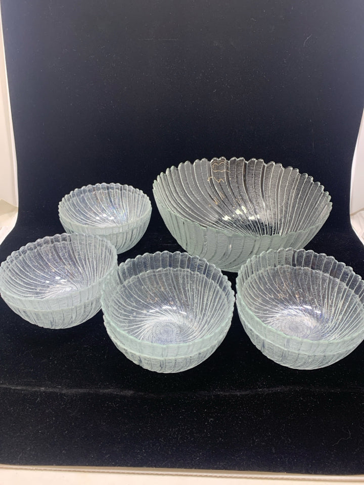 9PC SWIRL GLASS SALAD BOWL W/8 BOWLS.