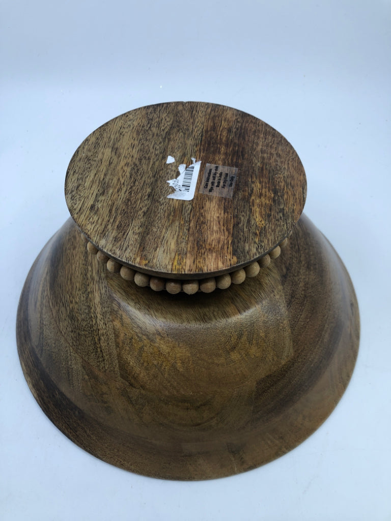 WOOD BEADED FOOT BOWL.