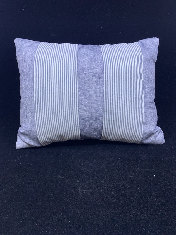 SMALL GREY AND WHITE STRIPED PILLOW.