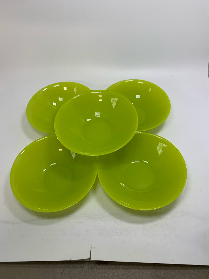 5 VTG LIME GREEN GLASS CEREAL BOWLS ARC FRANCE.