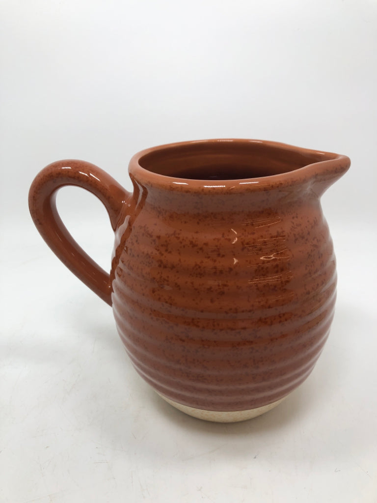LEAF EMBOSSED BROWN GLAZED PITCHER.