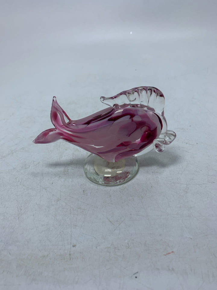 FOOTED BLOWN GLASS FISH 2 TONED PINK BERMUDA GLASS BLOWING STUDIO.