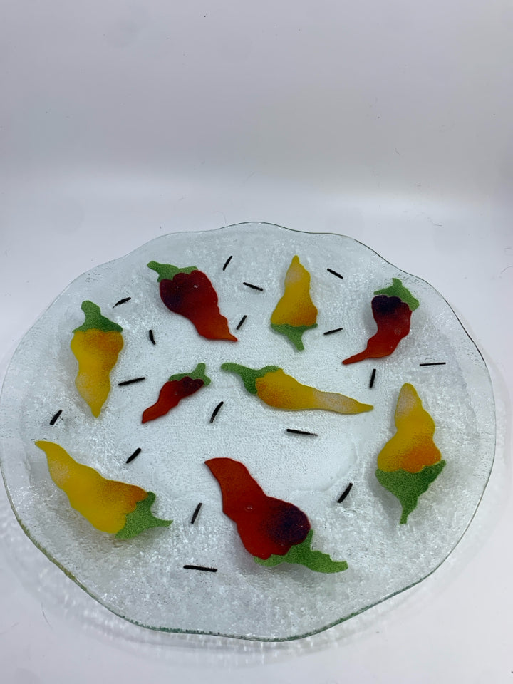 FUSED GLASS SERVING PLATE W/PEPPERS.