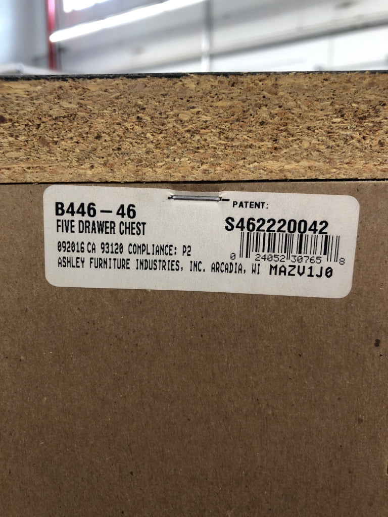 RUSTIC 5-DRAWER DRESSER W/METAL ACCENTS ASHLEY FURNITURE.