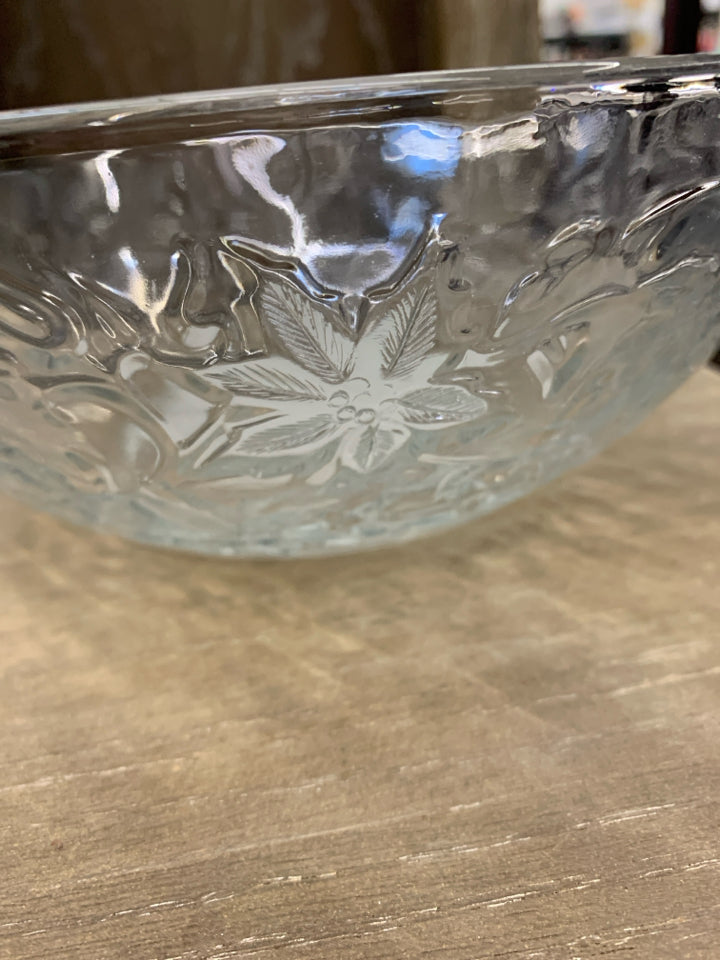 GLASS SERVING BOWL W/ FROSTED POINSETTIA- PRINCESS HOUSE.