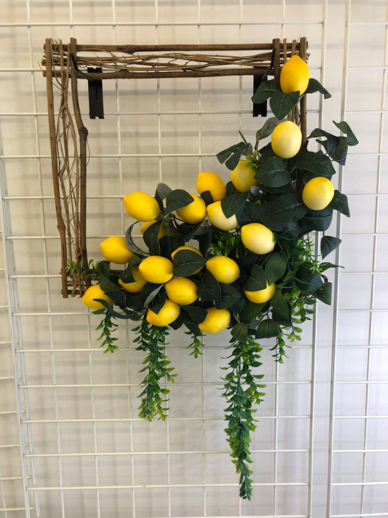 TWIG FRAME WITH PLASTIC LEMON & LEAF DECOR.