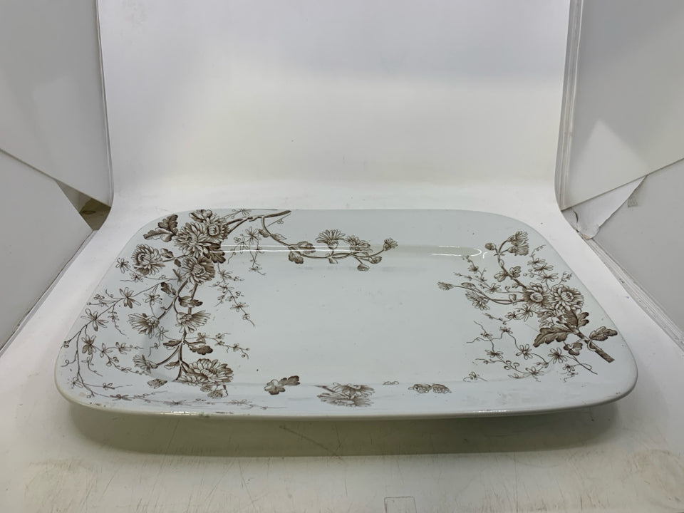 VTG SPRING BROWN FLOWERS RECTANGLE PLATTER.