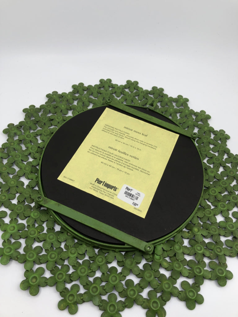 GREEN METAL FLOWERS MIRROR.