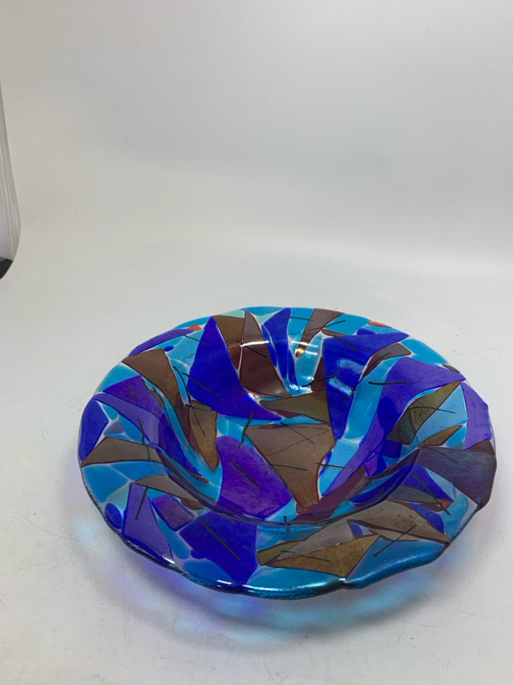 RED/COBALT BLUE TRIANGLES BLOWN GLASS BOWL.