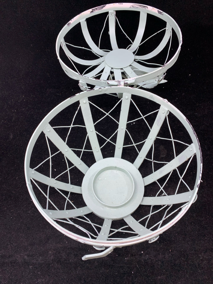 SAGE GREEN METAL APPLE SHAPED LANTERN CANDLE HOLDER.