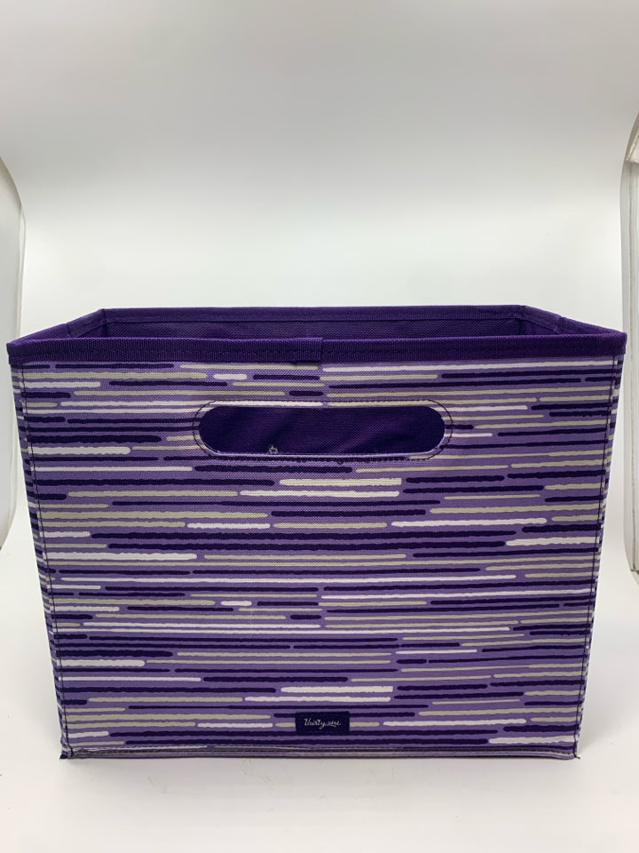 PURPLE WHITE STRIPE FABRIC MAGAZINE BIN.