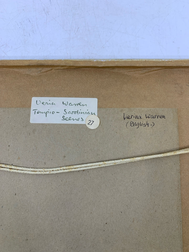 YARN EMBROIDERED GREENS LANDSCAPE IN SILVER FRAME.