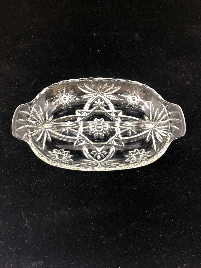 VTG CUT GLASS DIVIDED OVAL SERVING DISH.
