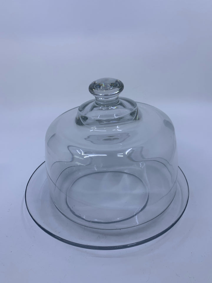 CLEAR GLASS CAKE PLATE W/ DOME.
