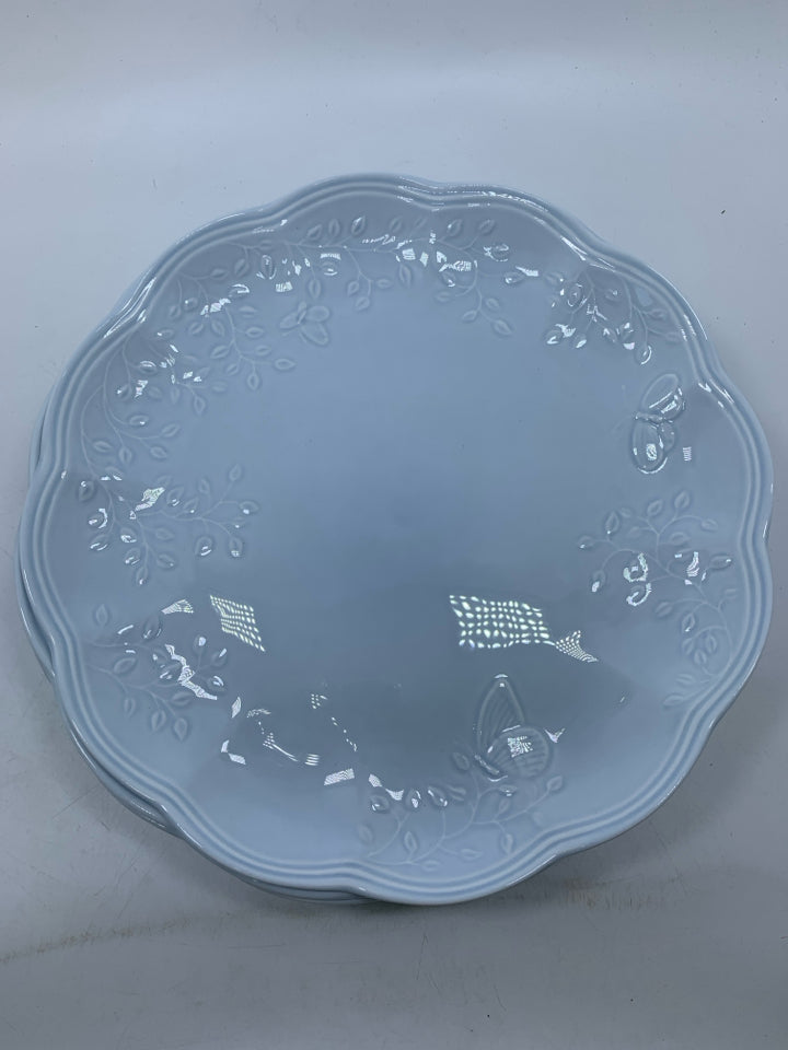 6 PORCELAIN DINNER PLATES W/ EMBOSSED BUTTERFLIES RETIRED PATTERN.