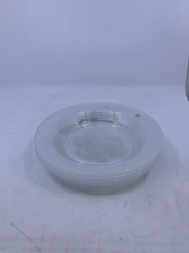 4 CRYSTAL FROSTED HUMMING BIRD SOUP BOWLS.